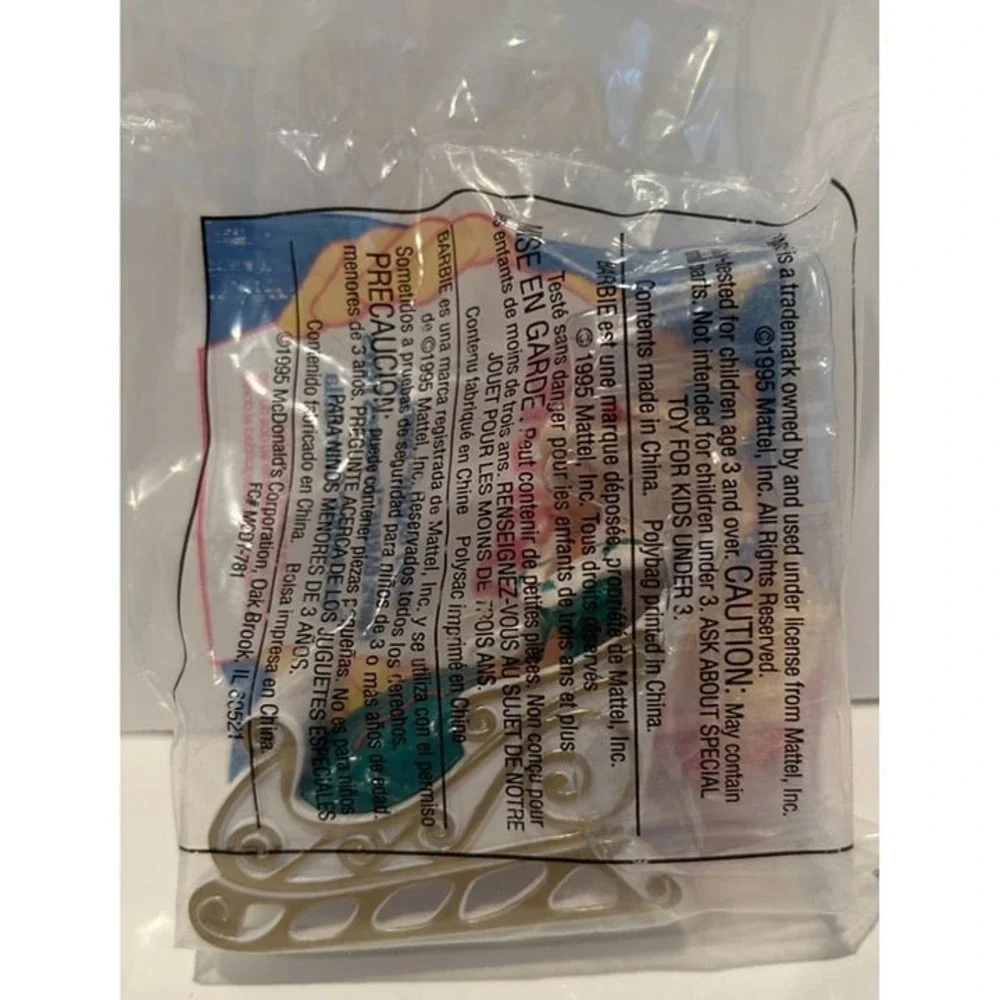 McDonalds Holiday Barbie Toy Kids Gold 1995 Sealed Figurine Sleigh NEW Sealed